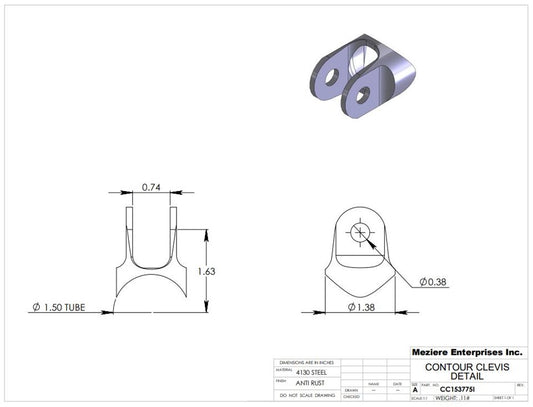 Contour Clevis, fits 1.50" tube, slot feature inline