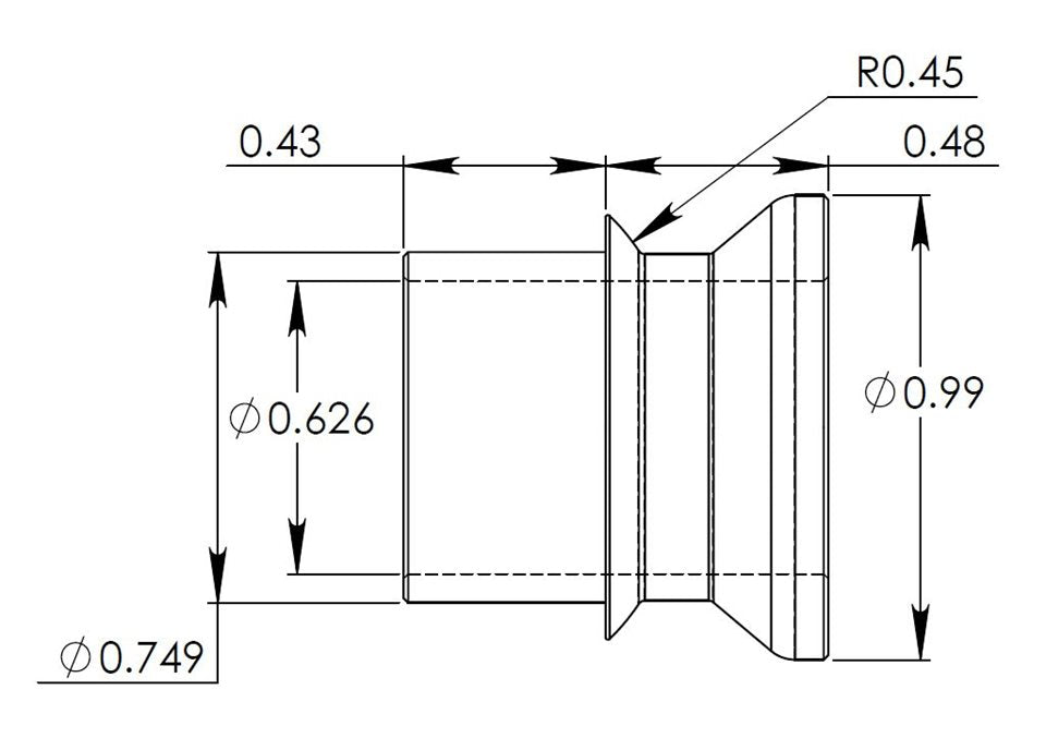 Buje de desalineación, se adapta a orificios de 3/4", diámetro interior de 5/8" para perno.