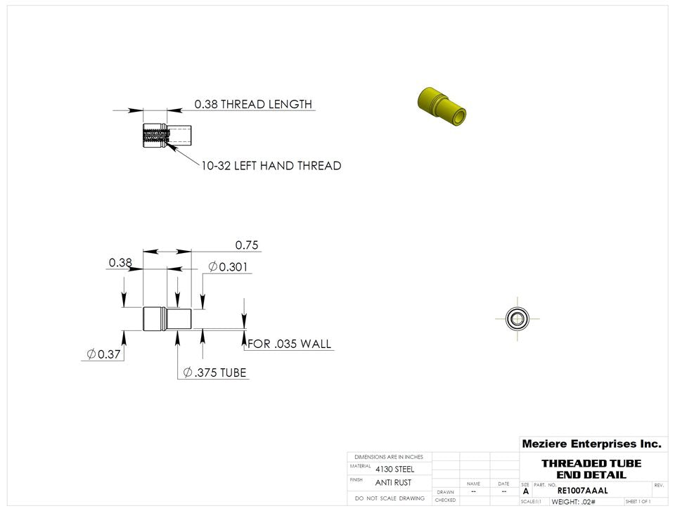 Tube End, fits 3/8" x .035 tube, 10-32 left thread