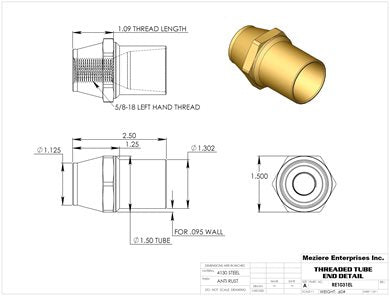 Tube End, fits 1-1/2" x .095 tube, 5/8-18 left thread