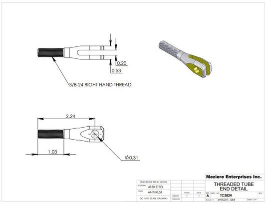 Threaded Clevis, 3/8-24 RH Thread, Alloy Steel