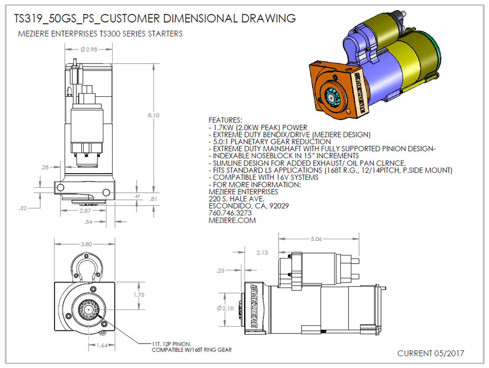 GM LS, GEN 5 LT Starter, Inline | High Compression, 168 tooth, TS319