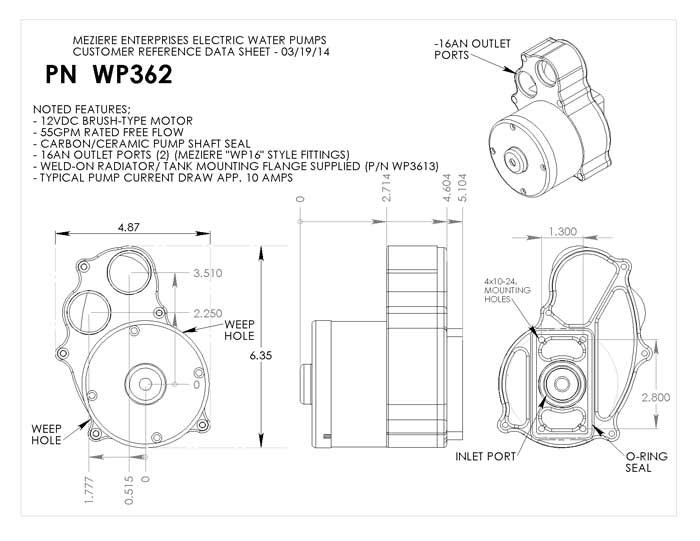 Electric Pump, Radiator Mounted, High Flow, Dual out, 55 GPM