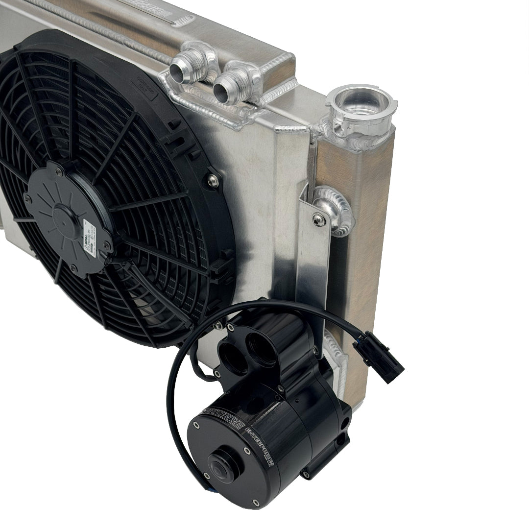 Electric Pump, Radiator Mounted, High Flow, Dual Out, 55 GPM, Trans Pan Ready