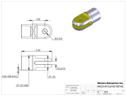 Clevis End, Fits 1.25" x .058 Tube, .260 Slot, .375 Cross Hole