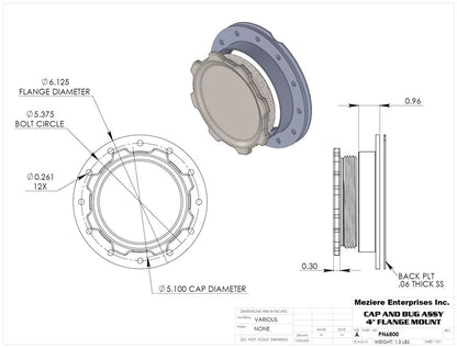Cap and Bung Assy, 4 Inch Fuel Cell, Bolted Flange