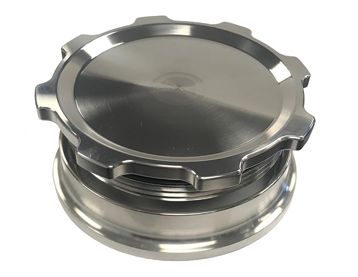Cap and Bung Assy, 4 Inch Fuel Cell, Weld Flange