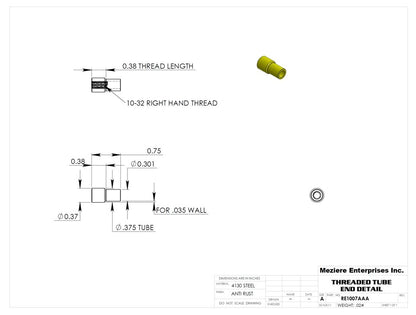 Extremo de tubo, se adapta a tubo de 3/8" x .035, rosca RH 10-32