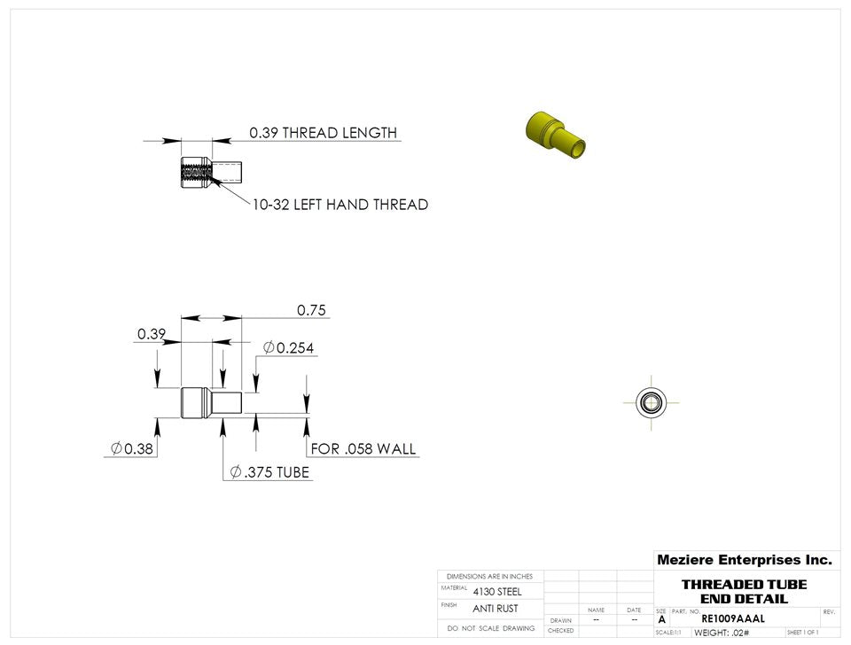 Tube End, fits 3/8" x .058 tube, 10-32 left thread