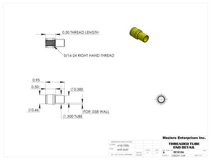 Tube End, fits 1/2" x .058 tube, 5/16-24 thread
