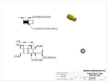 Tube End, fits 1/2" x .058 tube, 1/4-28 thread