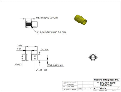 Tube End, fits 5/8" x .058 tube, 5/16-24 thread