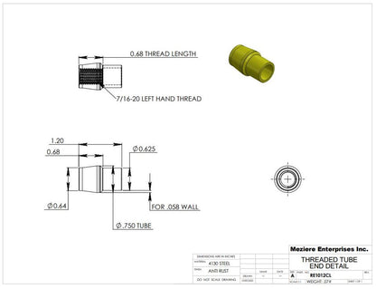 Tube End, fits 3/4" x .058 tube, 7/16-20 left thread