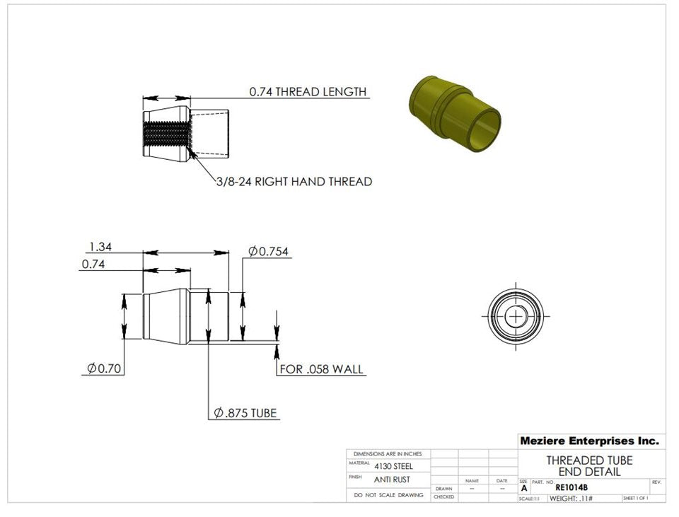 Tube End, fits 7/8" x .058 tube, 3/8-24 thread