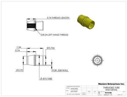 Tube End, fits 7/8" x .058 tube, 3/8-24 left thread