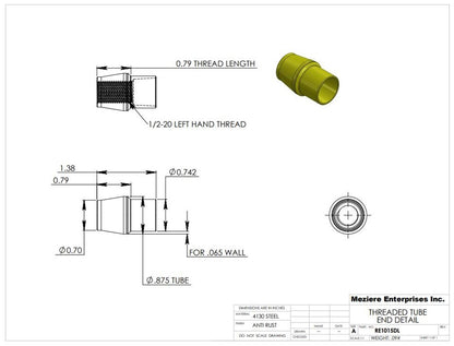 Extremo de tubo, se adapta a tubo de 7/8" x .065, rosca izquierda de 1/2-20