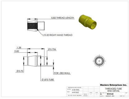 Tube End, fits 7/8" x .083 tube, 1/2-20 thread