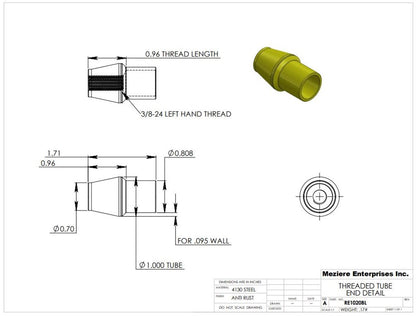 Tube End, fits 1" x .095 tube, 3/8-24 left thread