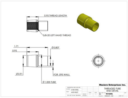 Tube End, fits 1" x .095 tube, 5/8-18 left thread