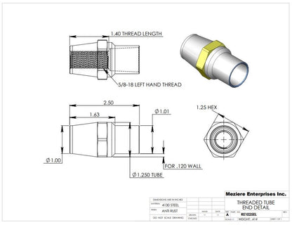 Tube End, fits 1-3/8" x .095 tube, 5/8-18 left thread
