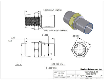 Tube End, fits 1-1/2" x .120 tube, 7/8-14 left thread