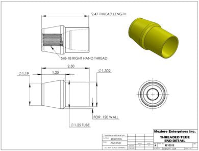 Tube End, fits 1-1/2" x .095 tube, 5/8-18 thread
