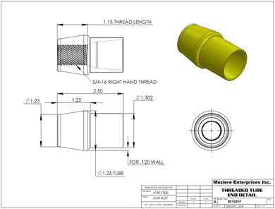 Extremo de tubo, se adapta a tubo de 1-1/2" x .095, rosca 3/4-16