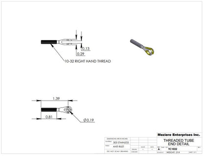 Threaded Clevis, 10-32 RH Thread, Stainless Steel