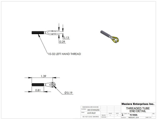 Threaded Clevis, 10-32 LH Thread, Stainless Steel