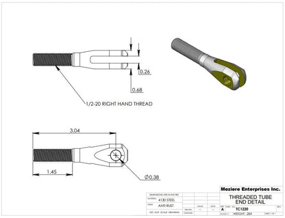 Threaded Clevis, 1/2-20 RH Thread, Alloy Steel