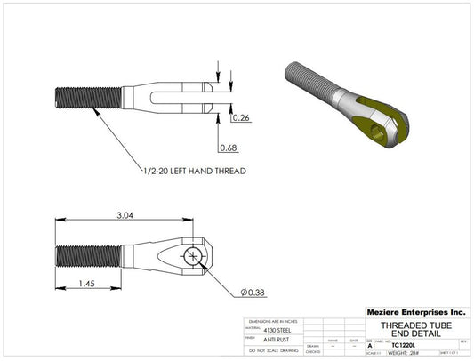 Threaded Clevis, 1/2-20 LH Thread, Alloy Steel