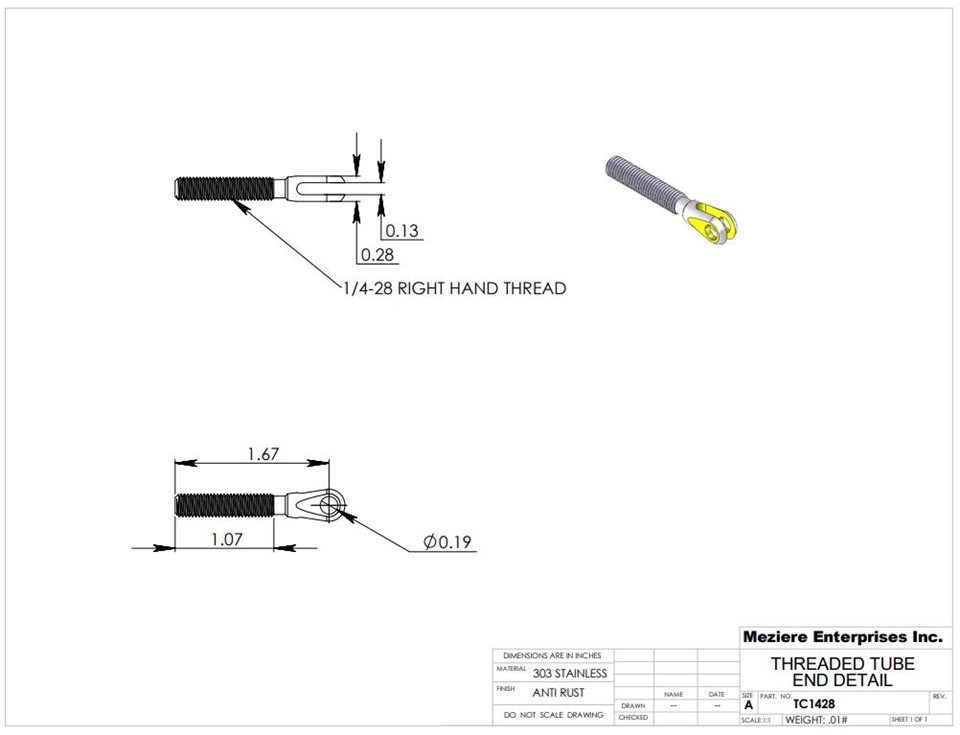 Threaded Clevis, 1/4-28 RH Thread, Alloy Steel