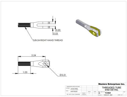 Threaded Clevis, 3/8-24 RH Thread, Alloy Steel