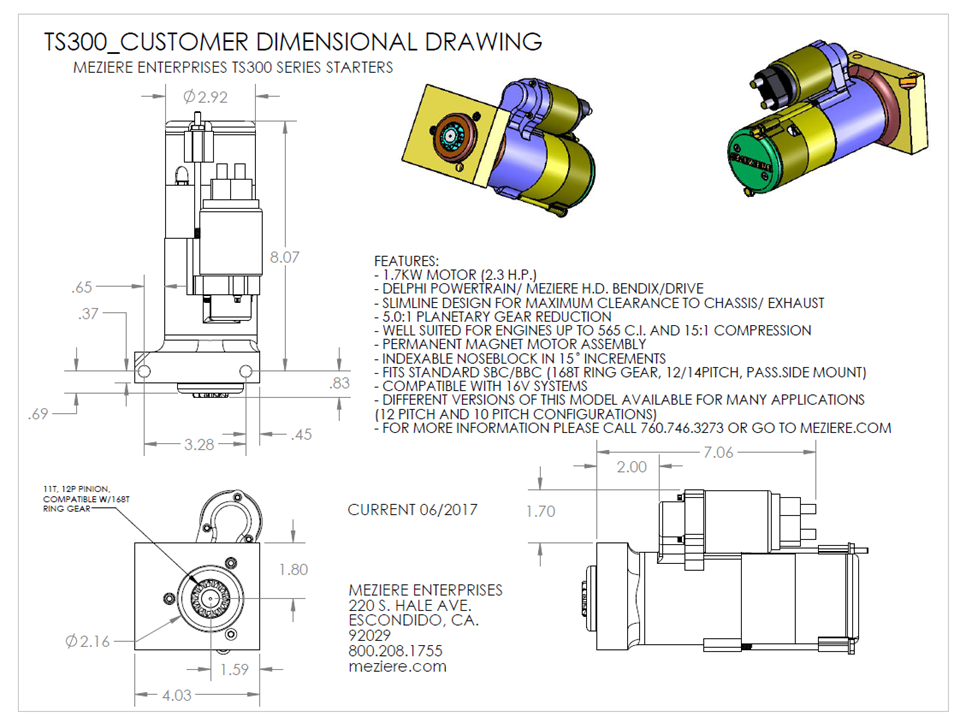 True Start for Chevrolet, 300 Series, for 168 Tooth, Straight Bolt Pattern