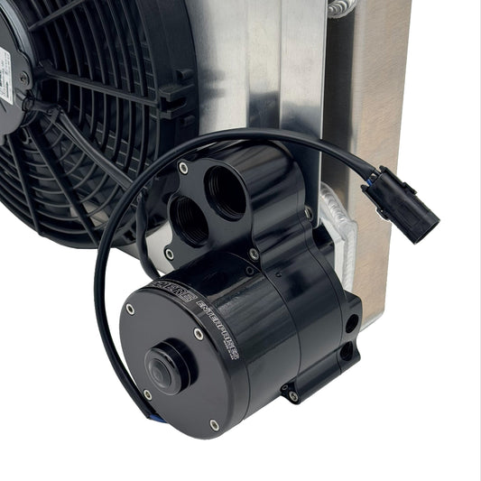 Electric Pump, Radiator Mounted, High Flow, Dual Out, 55 GPM, Trans Pan Ready